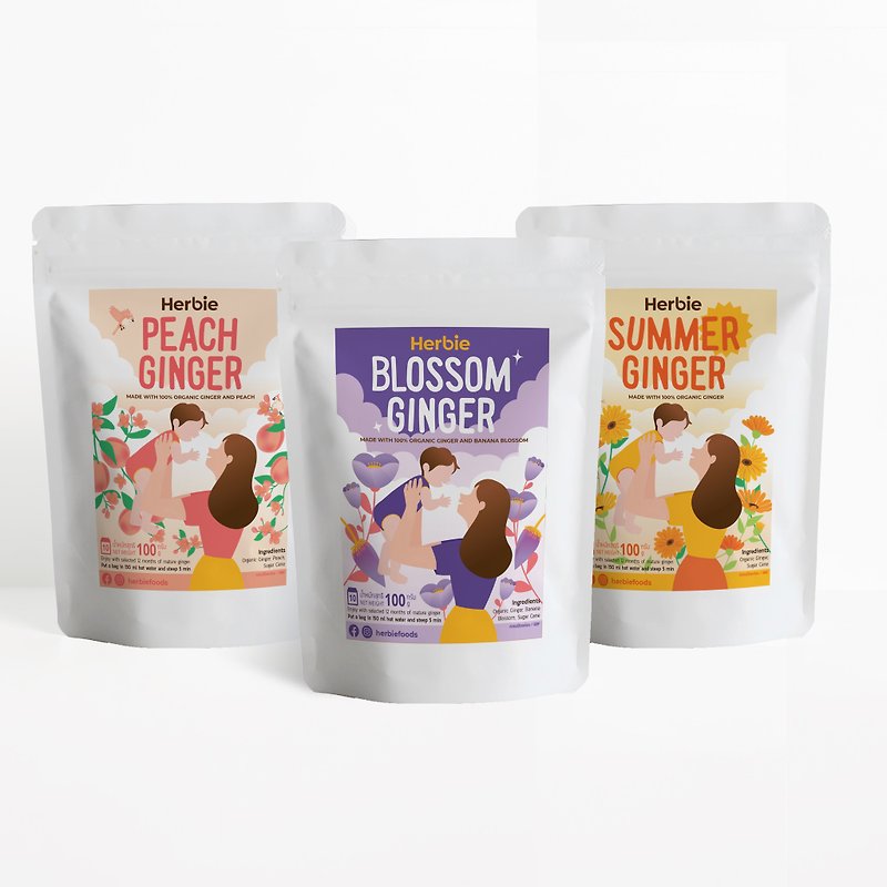 Mix Set 100 g x 3 packs | Organic ginger, banana blossom and peach powder - Fruit & Vegetable Juice - Plants & Flowers Orange