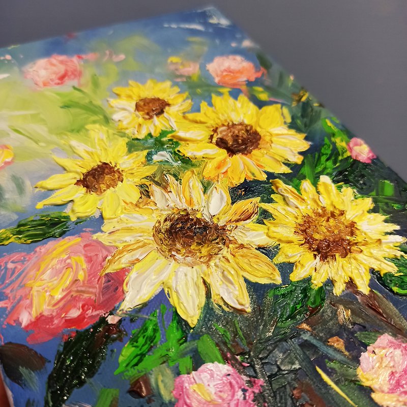 Oil Painting Scraper Painting-Xiao Kwai Sunflower Mother's Day Graduation Valentine's Day Gift Acrylic Painting - วาดภาพ/ศิลปะการเขียน - ผ้าฝ้าย/ผ้าลินิน 