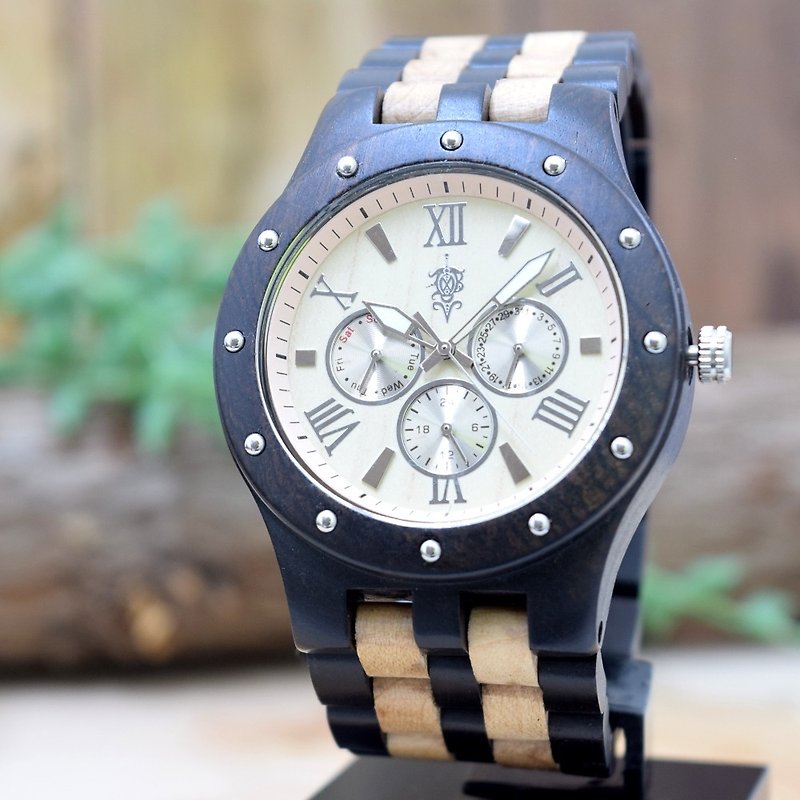 EINBAND Sand Maple & Ebony 46mm Wooden Watch - Men's & Unisex Watches - Wood Brown