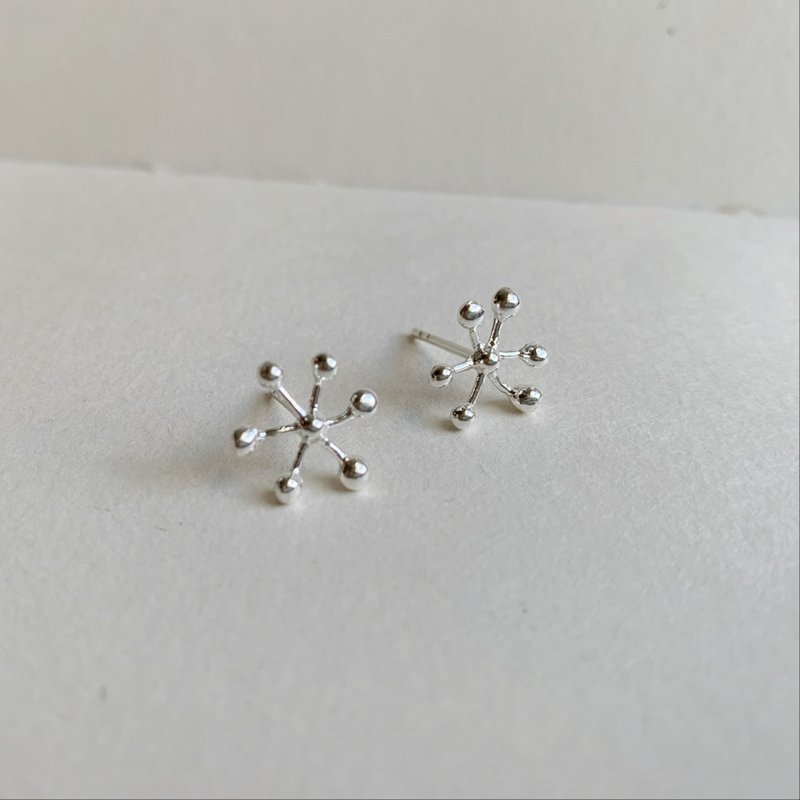 雪花豆豆耳環-一對 - 耳環/耳夾/耳骨夾 - 純銀 銀色