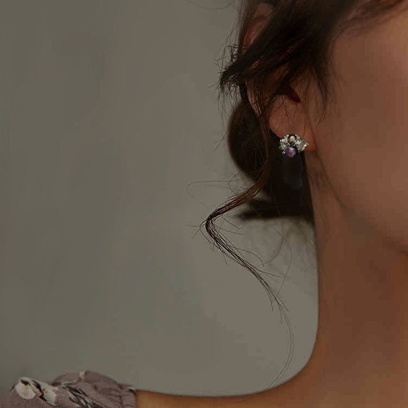 Natural Amethyst Earrings (Pin Earrings / Clip Earrings) - Earrings & Clip-ons - Crystal Purple
