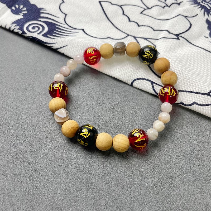 紫鋰輝 崖柏木 瑪瑙 淨化  禮物 能量石水晶手鍊 日本直郵 - 手鍊/手環 - 水晶 紅色