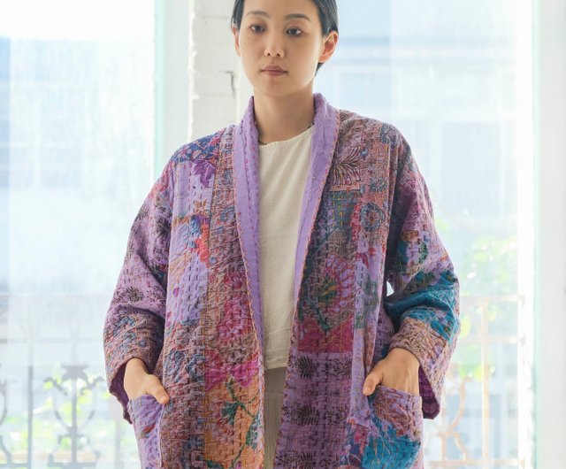 カンタ刺繍リバーシブルユニセックス日本製ジャケットパープル 