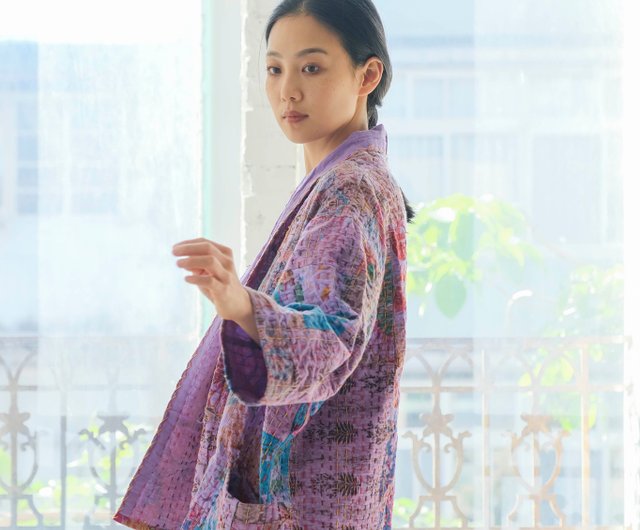 シルクカンタ刺繍 リバーシブル 羽織 ジャケット カンタ刺繍リバーシブルユニセックス日本製ジャケット パステル