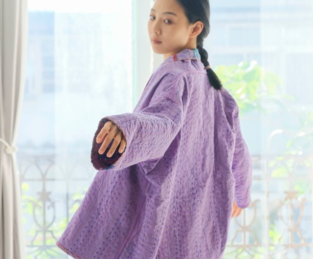 シルクカンタ刺繍 リバーシブル 羽織 ジャケット カンタ刺繍リバーシブルユニセックス日本製ジャケット パステル