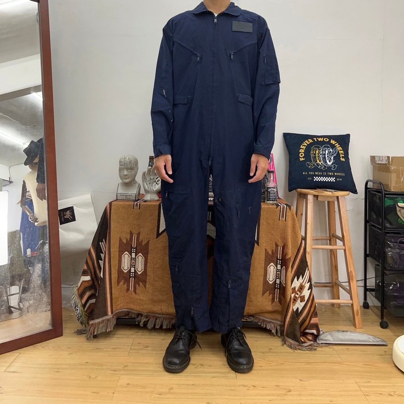 U.S. Navy replica jumpsuit work pants second-hand vintage dark blue cloth seal - กางเกงขายาว - ผ้าฝ้าย/ผ้าลินิน สีน้ำเงิน