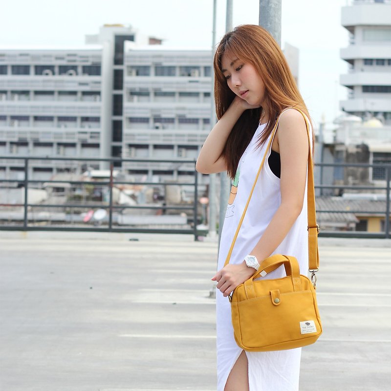 Mini bag - เหลืองมัสตาร์ด - กระเป๋าแมสเซนเจอร์ - ผ้าฝ้าย/ผ้าลินิน สีเหลือง