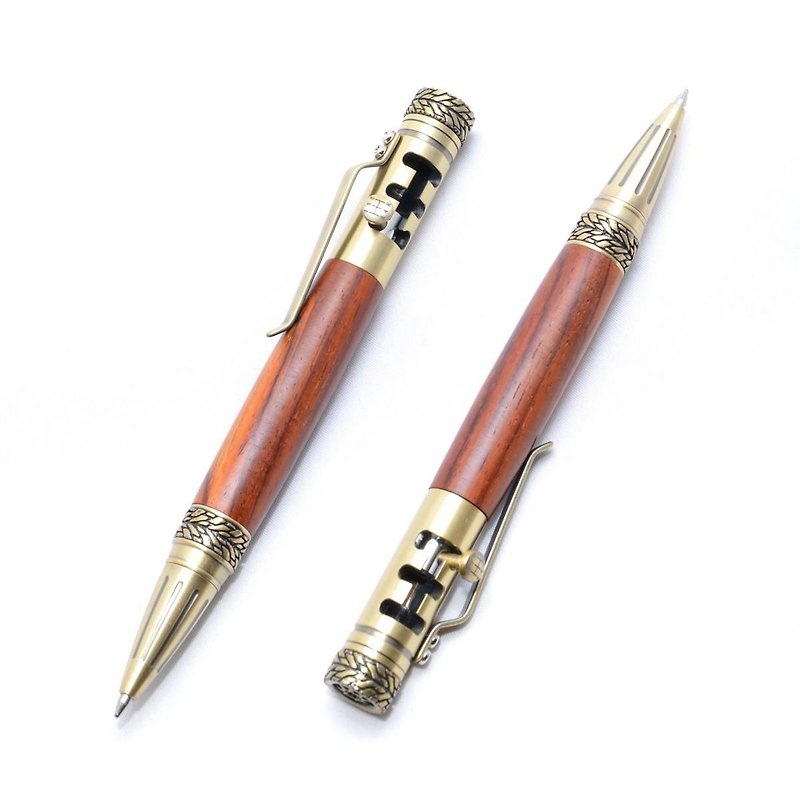 【受注製作】手作り木製のボールペン 車のシフトレバーとタイヤ（ココボロ；真鍮のメッキ）（GEAR-AB-CO） - その他のペン - 木製 ブラウン