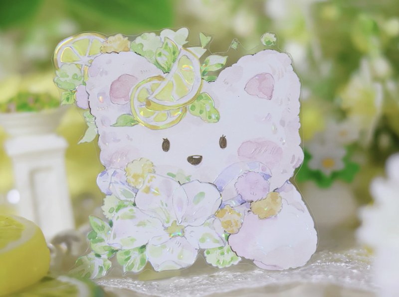 夏日香氣 森のうさぎと花 PET 紙膠帶 貝殼光 - 紙膠帶/和紙/PET - 其他材質 多色