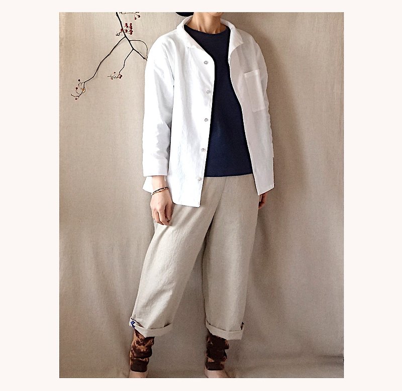 Ankle pants/cropped pants/off-white/linen blend cotton/Unisex S - กางเกง - ผ้าฝ้าย/ผ้าลินิน ขาว