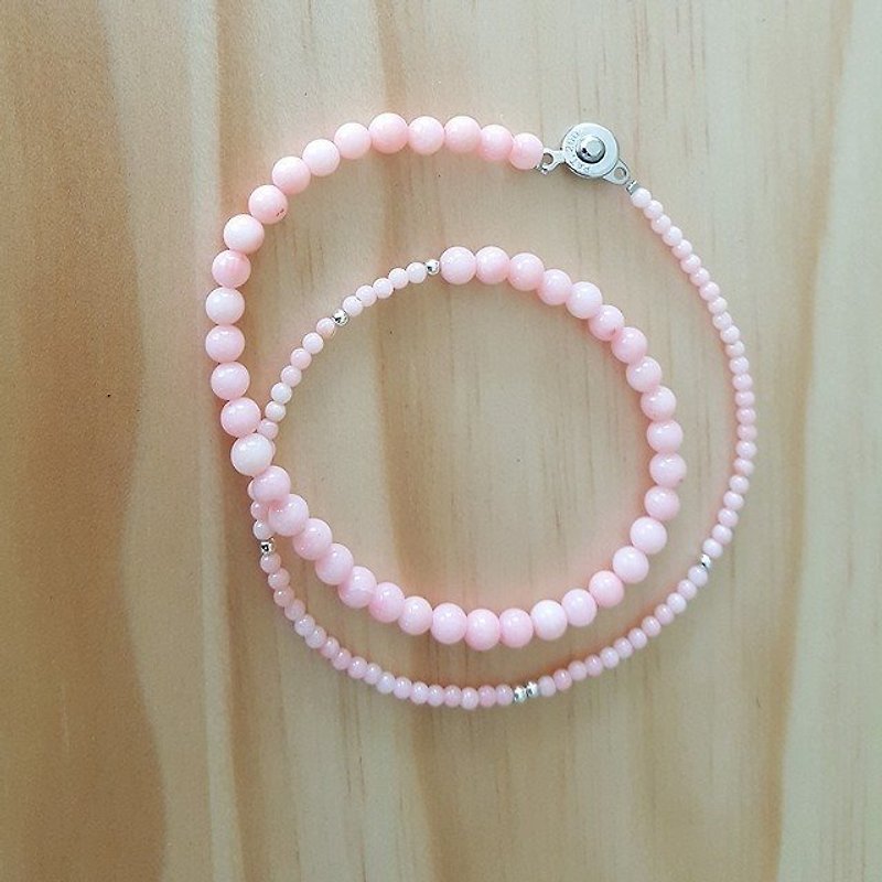 108 perles 小清新/雙圈粉色珊瑚  4mm&2mm - 手鍊/手環 - 寶石 粉紅色