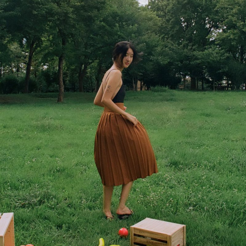 Aprilpoolday / MIDI PLEATED SKIRT / Brown / XL - 裙子/長裙 - 其他材質 咖啡色