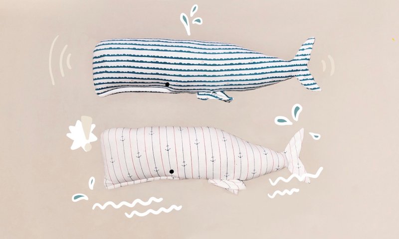 DIY材料包 療癒小鯨魚抱枕 寵物玩偶(小) 花色可選 - 編織/刺繡/羊毛氈/縫紉 - 棉．麻 多色