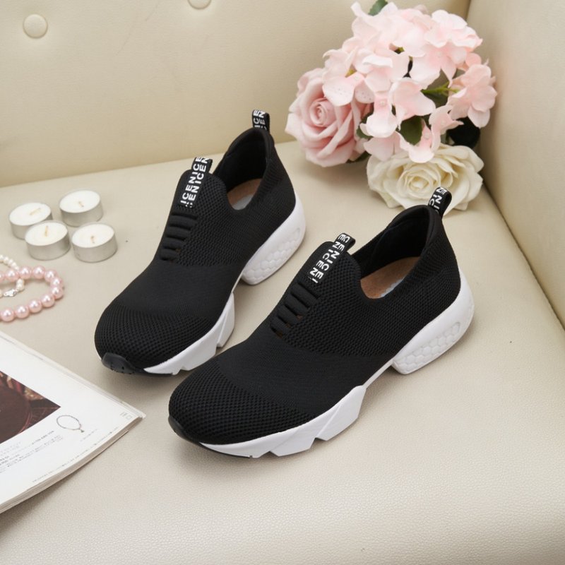 Lightweight_Sporty style plain instep elastic casual shoes black - รองเท้าลำลองผู้หญิง - เส้นใยสังเคราะห์ สีดำ