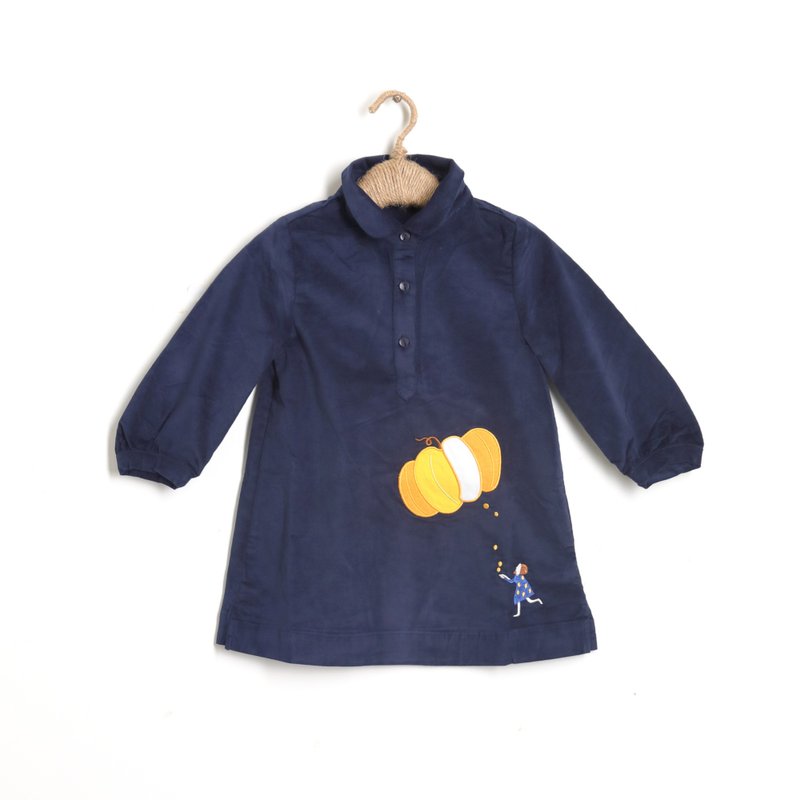 BIR童裝 | 簡約刺繡連身裙 (寶藍/白) - 女童洋裝/裙子 - 棉．麻 多色