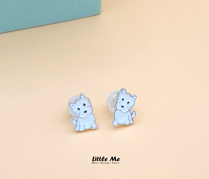 Tiny Dog - Silver Earring with Epoxy - ต่างหู - เงินแท้ สีเงิน