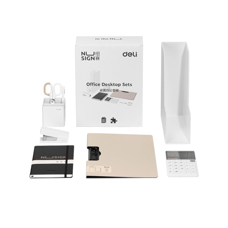 得力Deli NU SIGN桌上文具組/NS005/8件組/白色 - 筆筒/筆座 - 塑膠 白色
