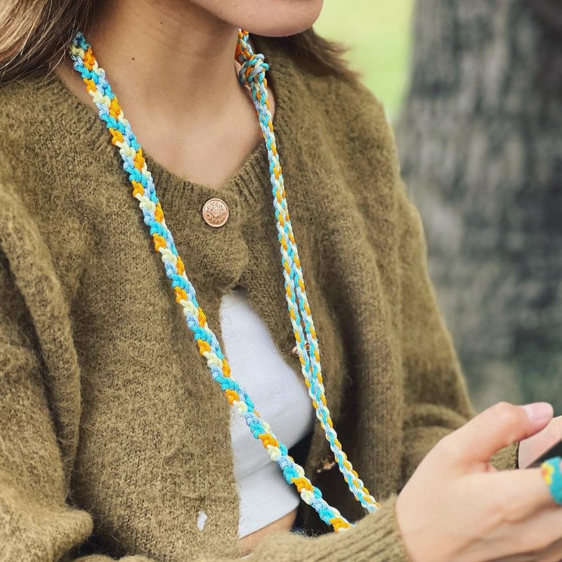 Braided mobile phone lanyard/telephone rope/crossbody strap | Outing Strap I | Pink - เชือก/สายคล้อง - ผ้าไหม สีส้ม