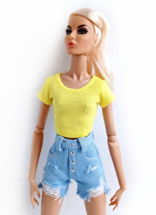 La-la-lamb La-la-lamb Yellow top with short sleeves for Fashion Royalty FR2 12 inch dolls