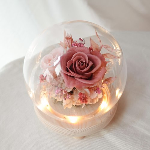 午後有花 | 花藝工作室 雙玫瑰夜燈玻璃盅-豆沙粉
