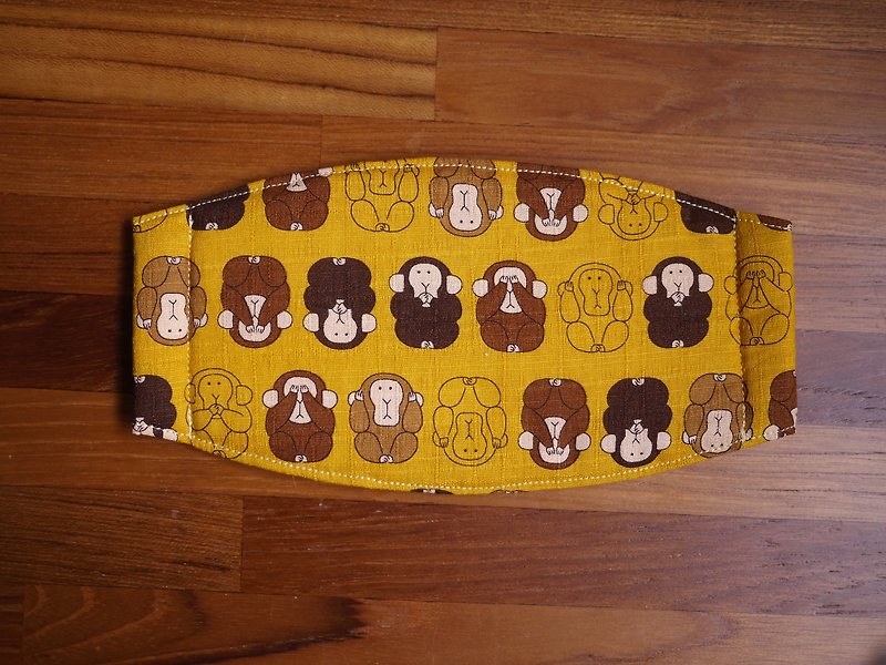 Daily essentials handmade masks = Japanese fabric = polite little monkey = mustard yellow - หน้ากาก - ผ้าฝ้าย/ผ้าลินิน สีเหลือง