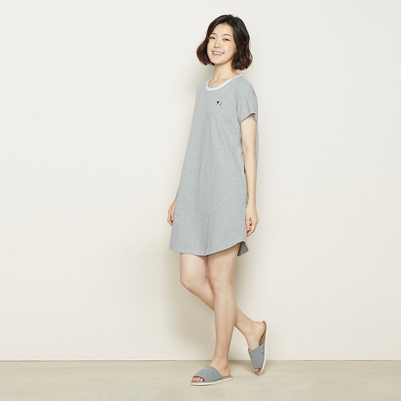 Tricolor Terrier Short Dress with Embroidered Piping-Mist Grey - Loungewear & Sleepwear - Cotton & Hemp Gray