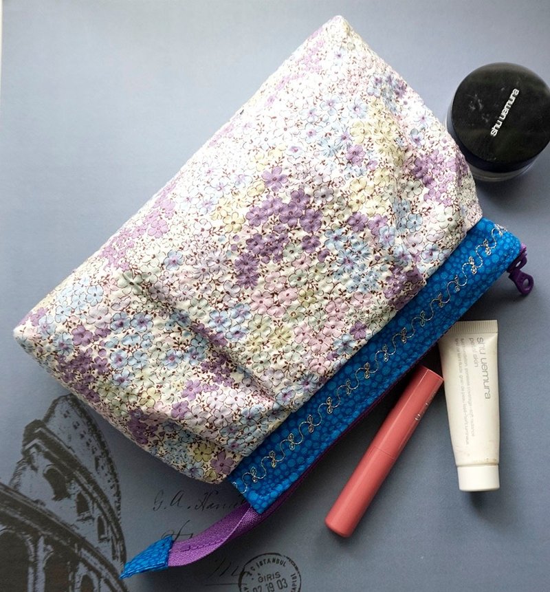 Pink and purple flower cosmetic bag storage bag - Toiletry Bags & Pouches - Cotton & Hemp Purple