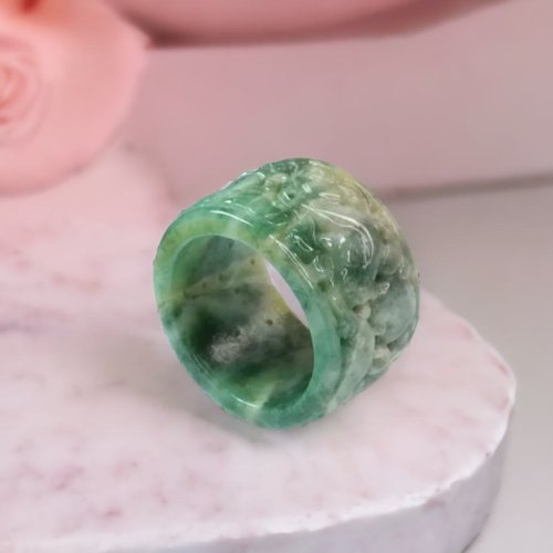瓔珞翡翠 老三彩翡翠雕花扳指 | 天然緬甸A貨翡翠 | 送禮