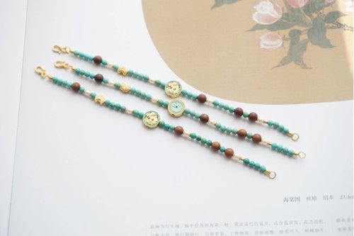 Angel's tears 天使之淚 Jewelry Design 4mm天然原礦 綠松石燒藍小青龍山鬼花牌設計手串手鍊