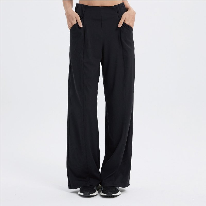 ULTRACOOL-3D cut ribbed wide pants-black - กางเกงขายาว - ไนลอน สีดำ