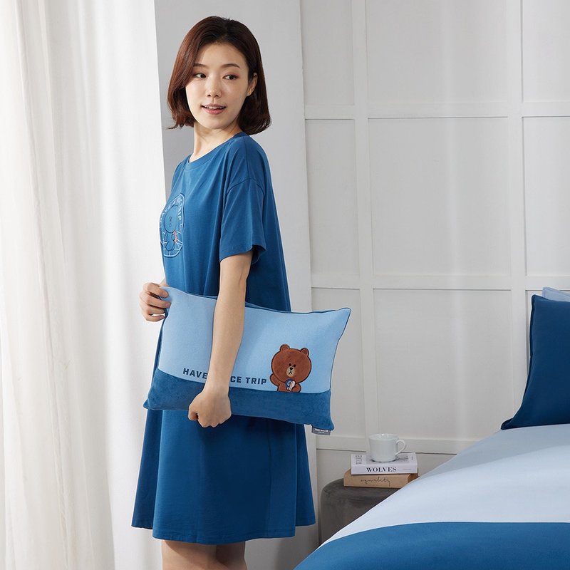 LINE FRIENDS | Bear Big Travel Square Pillow (30x45cm) - Blue - Pillows & Cushions - Cotton & Hemp Blue