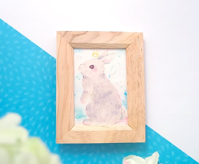 手のひらアート【天使】複製原画 うさぎ ギフト Rabbit angel