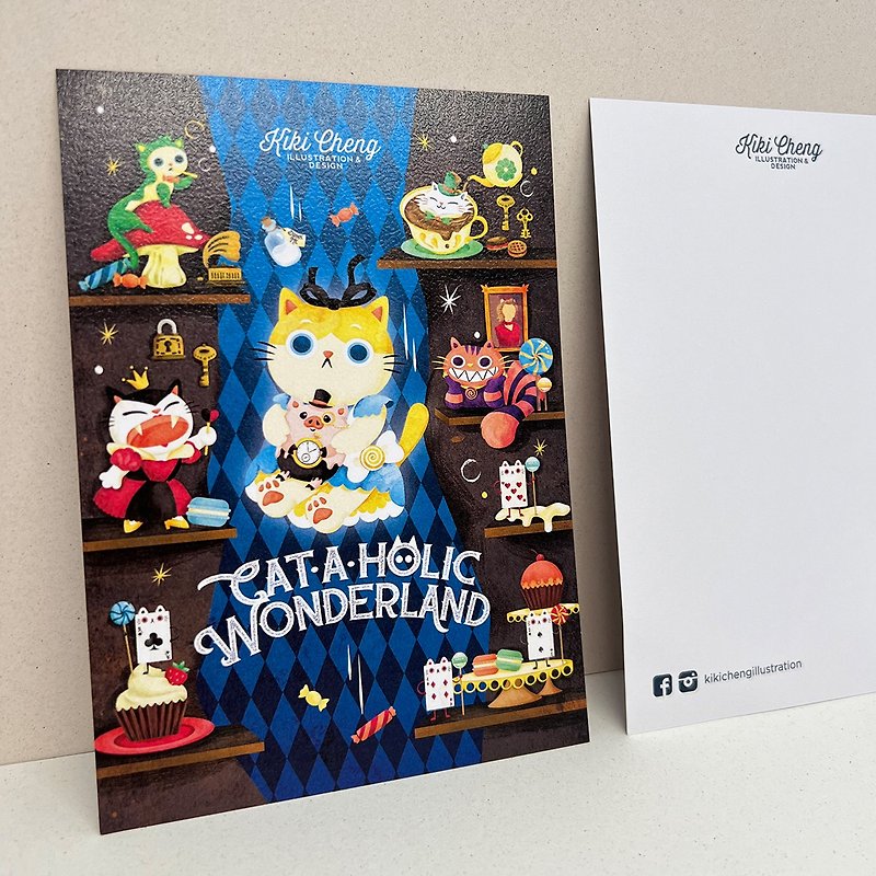 猫アリスポストカード - カード・はがき - 紙 ブルー