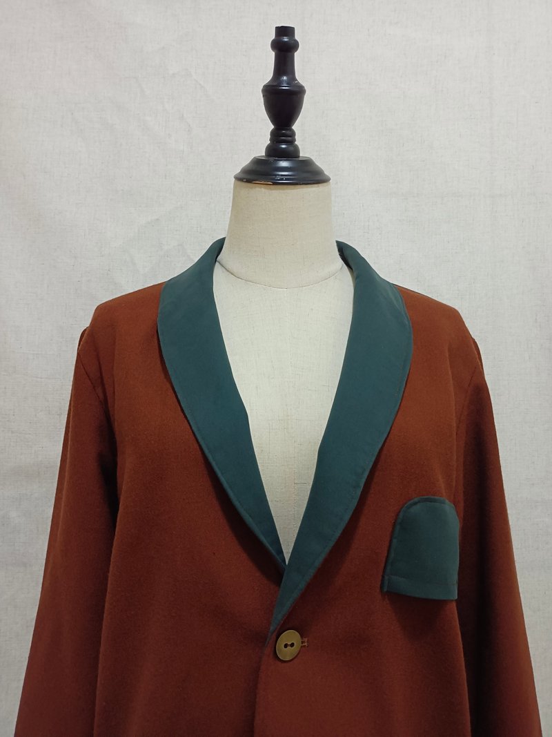 Designer collection 絲瓜領撞色襯衫西裝外套 - 男西裝外套 - 聚酯纖維 咖啡色