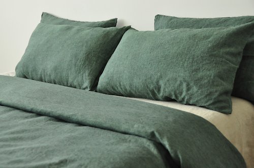 True Things Green melange linen pillowcase / Green pillow cover / Euro, American,Taiwan size