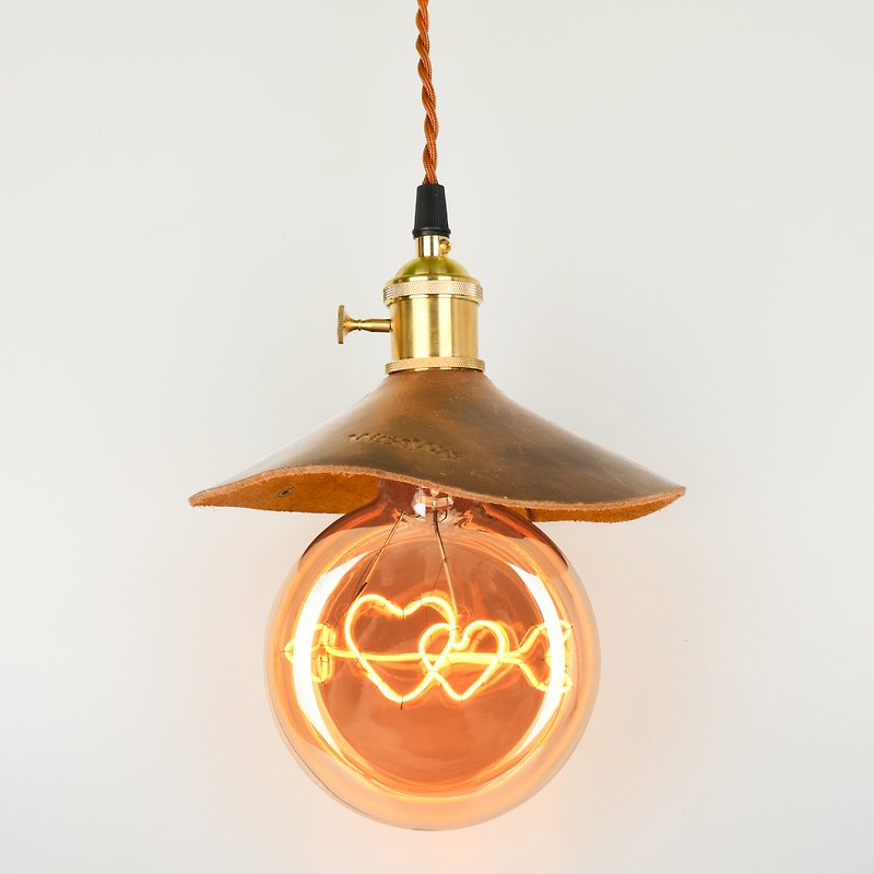 Vintage Edison Metal hanging light with handmade leather lampshade + F125TH bulb - โคมไฟ - โลหะ 
