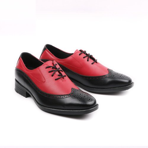 PUHU 彪琥 - 有型又好行的第一首選 MIT 【拼接雕花輕量紳仕皮鞋-黑紅】紳士鞋 牛津鞋 設計款皮鞋