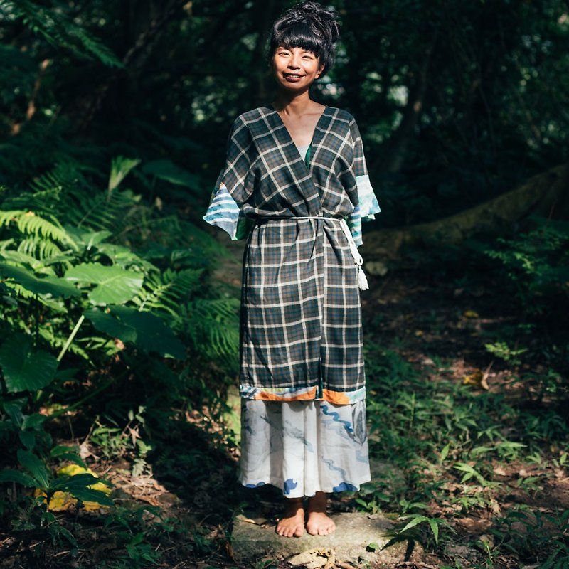 Wing Da Da | Flower Sleeve Long Blouse-Field Green - One Piece Dresses - Cotton & Hemp Green