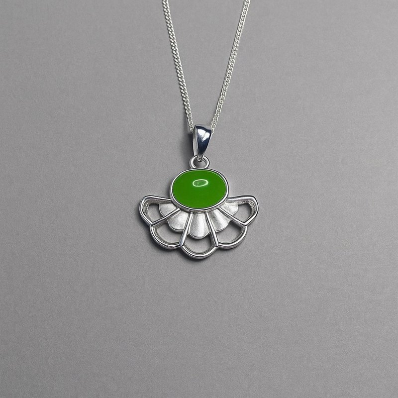 曼舞 玉 墜子 天然碧玉 A貨 925 純銀  禮物 母親節 生日 禮物 - 項鍊 - 玉石 綠色