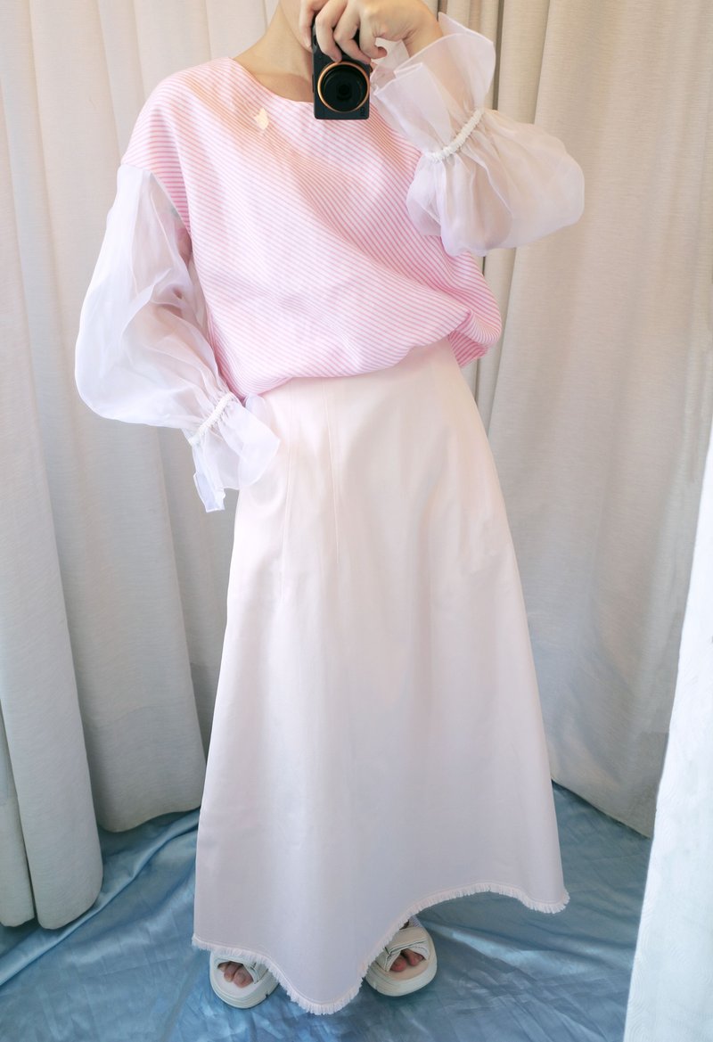 UUIN _ pink long skirt - Skirts - Cotton & Hemp Pink