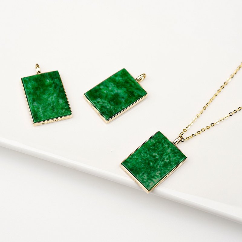 A piece of green hills and green water jade iron dragon pendant pendant 18k yellow gold rectangular safe and quiet temperament female - สร้อยคอ - หยก 