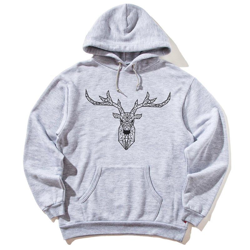 Deer Geometric front picture long sleeve bristles hooded T neutral version gray geometric deer universe design self-made brand Milky Way trendy round triangle - Unisex Hoodies & T-Shirts - Cotton & Hemp Gray