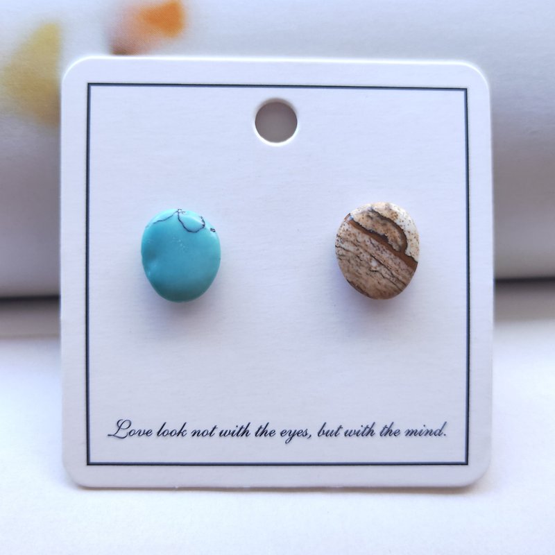 Stone Ear Studs Turquoise Earrings - Earrings & Clip-ons - Other Materials 
