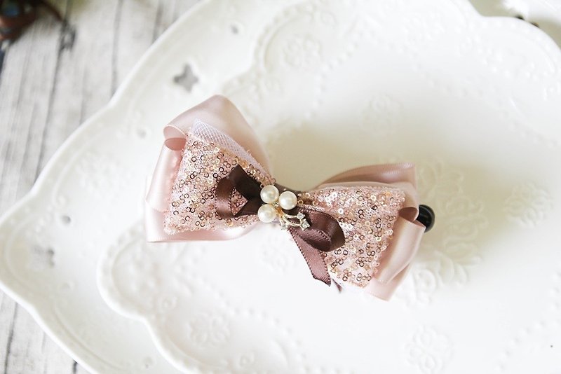 Limited hand sparkling pink lotus beauty bow banana clip - Hair Accessories - Cotton & Hemp Pink