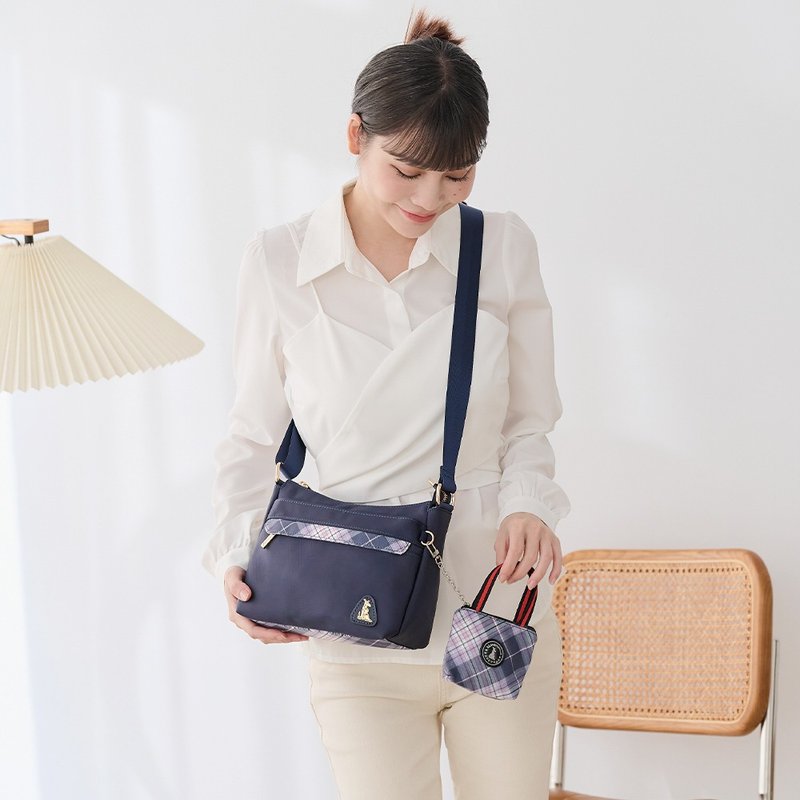 [Fashionable Plaid] Urban Celebrity-British Style Lightweight Multi-Layer Crossbody Bag-Classic Blue - กระเป๋าแมสเซนเจอร์ - ไนลอน หลากหลายสี