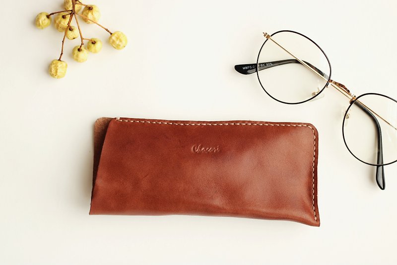 Tochigi leather simple glasses case - Other - Genuine Leather Brown