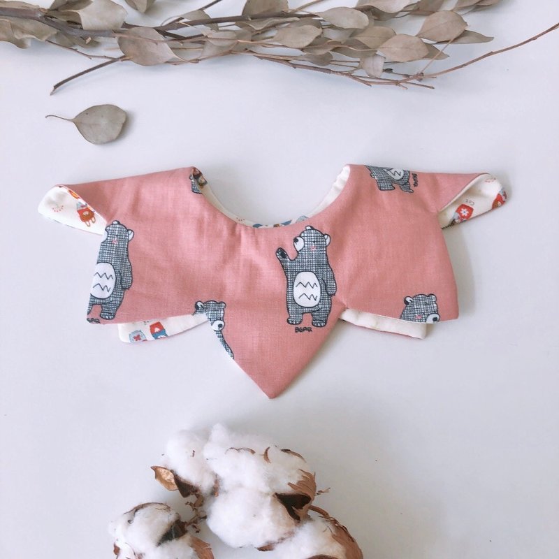 Shimamori Family/Double-Sided 360 Degree Star Pocket/Gentleman Bear - Bibs - Cotton & Hemp Pink