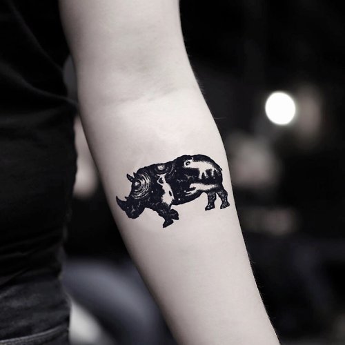 OhMyTat OhMyTat 犀牛 Rhino 刺青圖案紋身貼紙 (2 張)