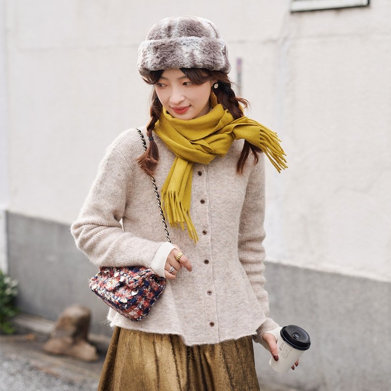 Alpaca ruffled knitted cardigan | Knitted sweater | Jacket | Two colors | Winter style | Sora-1735 - สเวตเตอร์ผู้หญิง - ขนแกะ หลากหลายสี