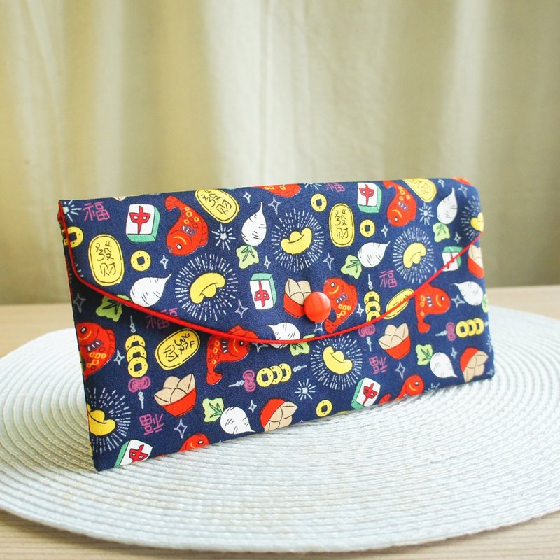 Lovely [Gold Ingot Lucky Passbook Set, Dark Blue] Cash Storage Bag, Red Envelope Bag - Chinese New Year - Cotton & Hemp Blue